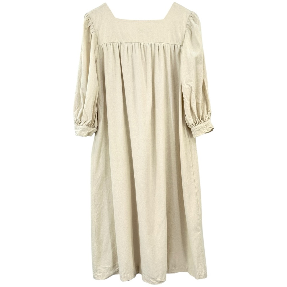 Na Nin Eunice Raw Silk MuuMuu - Cream White Puff Sleeve Relaxed Fit Midi Dress - Picture 4 of 10